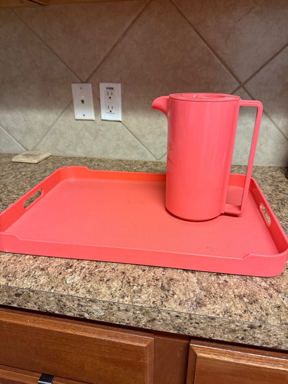 Coral Pitcher and Tray Set